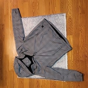 American Eagle Plaid Grey Windbreaker Pull-Over Jacket, Women's Large, EUC!